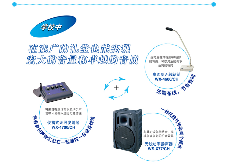 松下无线音响宽广礼堂应用