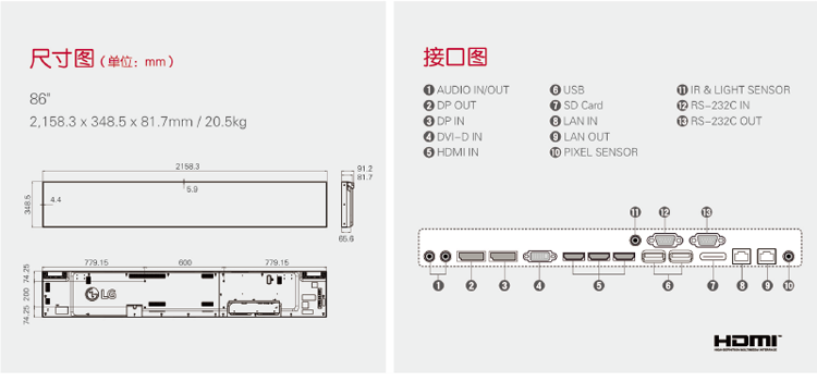 LG 86BH5C尺寸图接口图